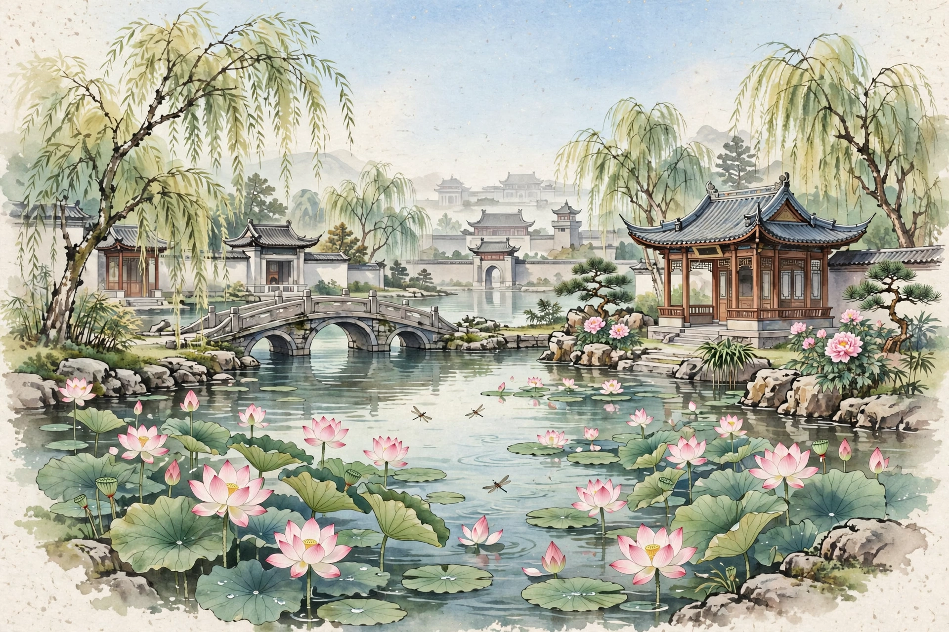 保定古莲花池插画