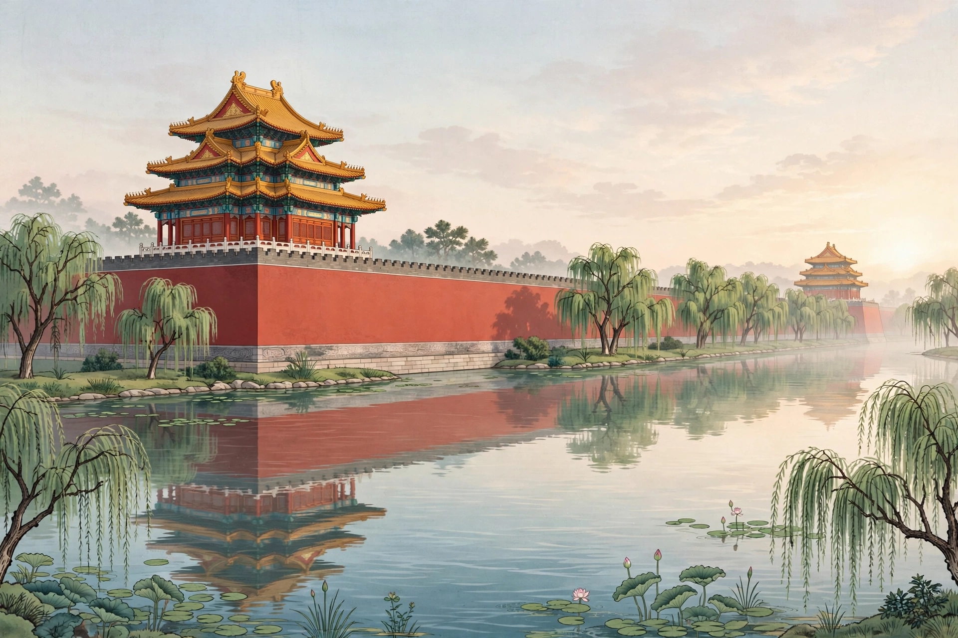 北京故宫角楼插画