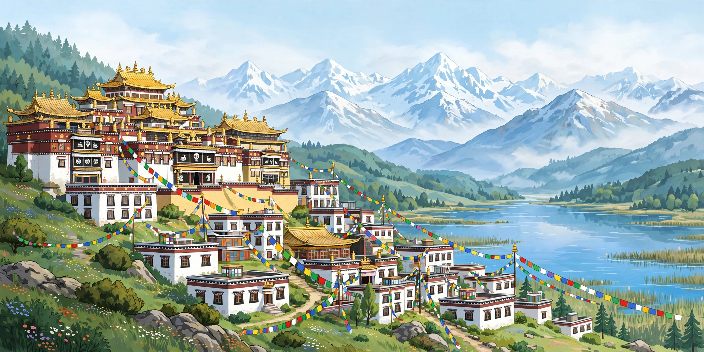 迪庆松赞林寺插画