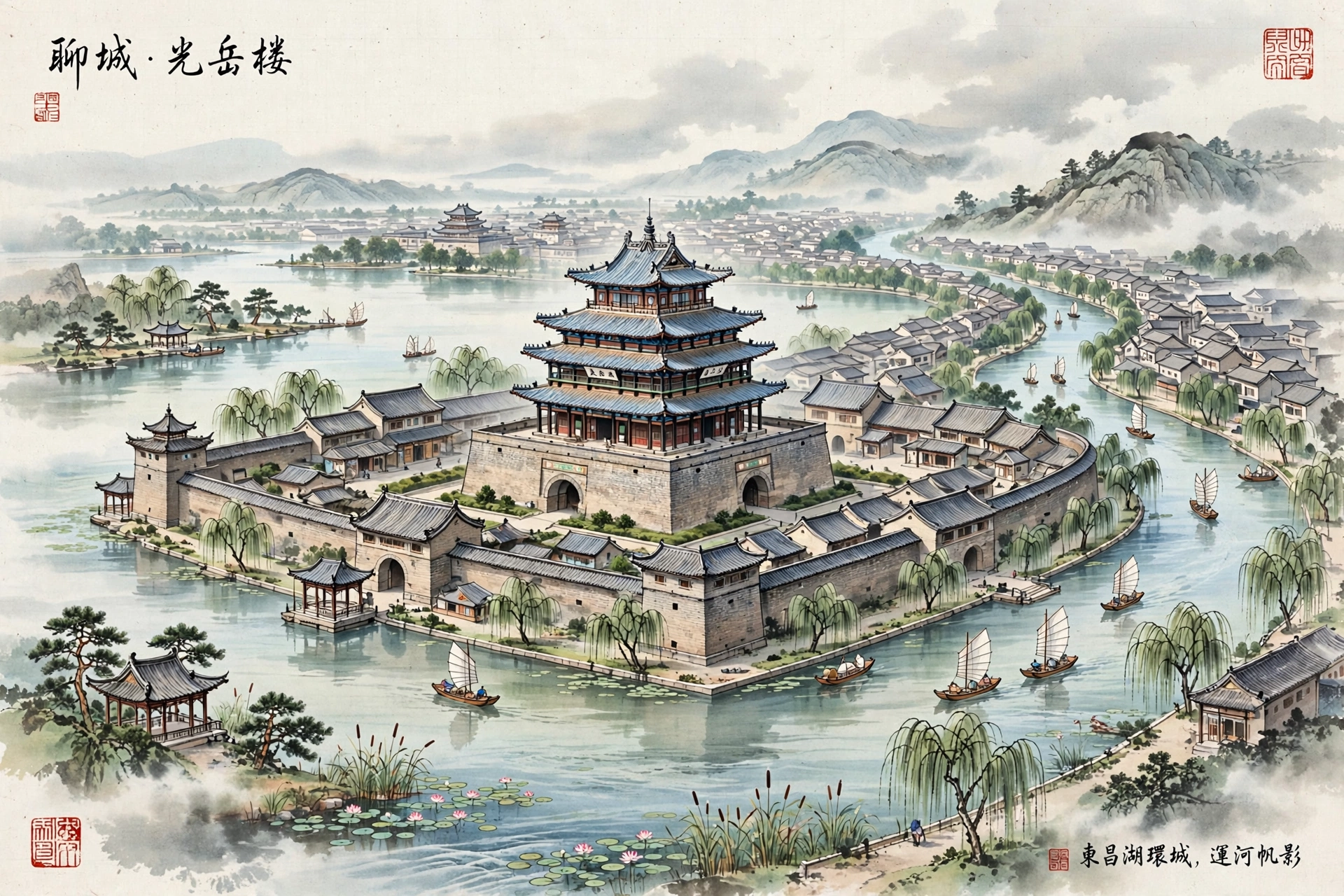 聊城光岳楼插画