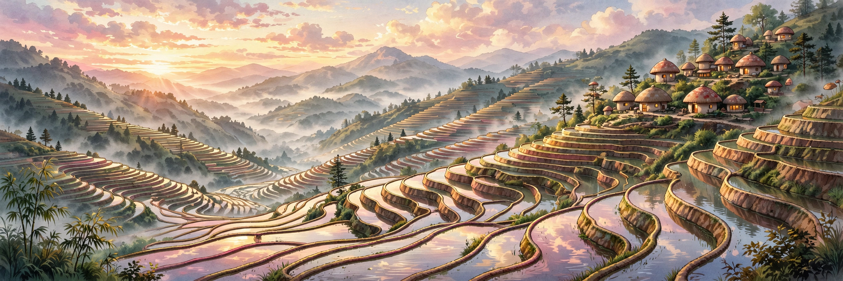 红河元阳梯田插画