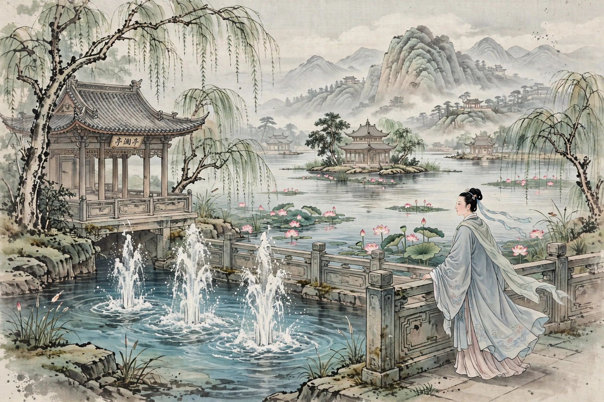 济南趵突泉插画
