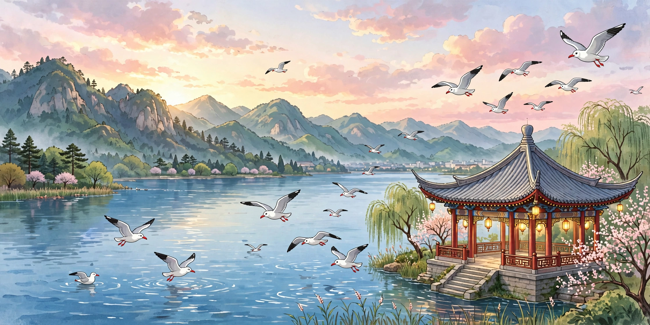 昆明滇池插画