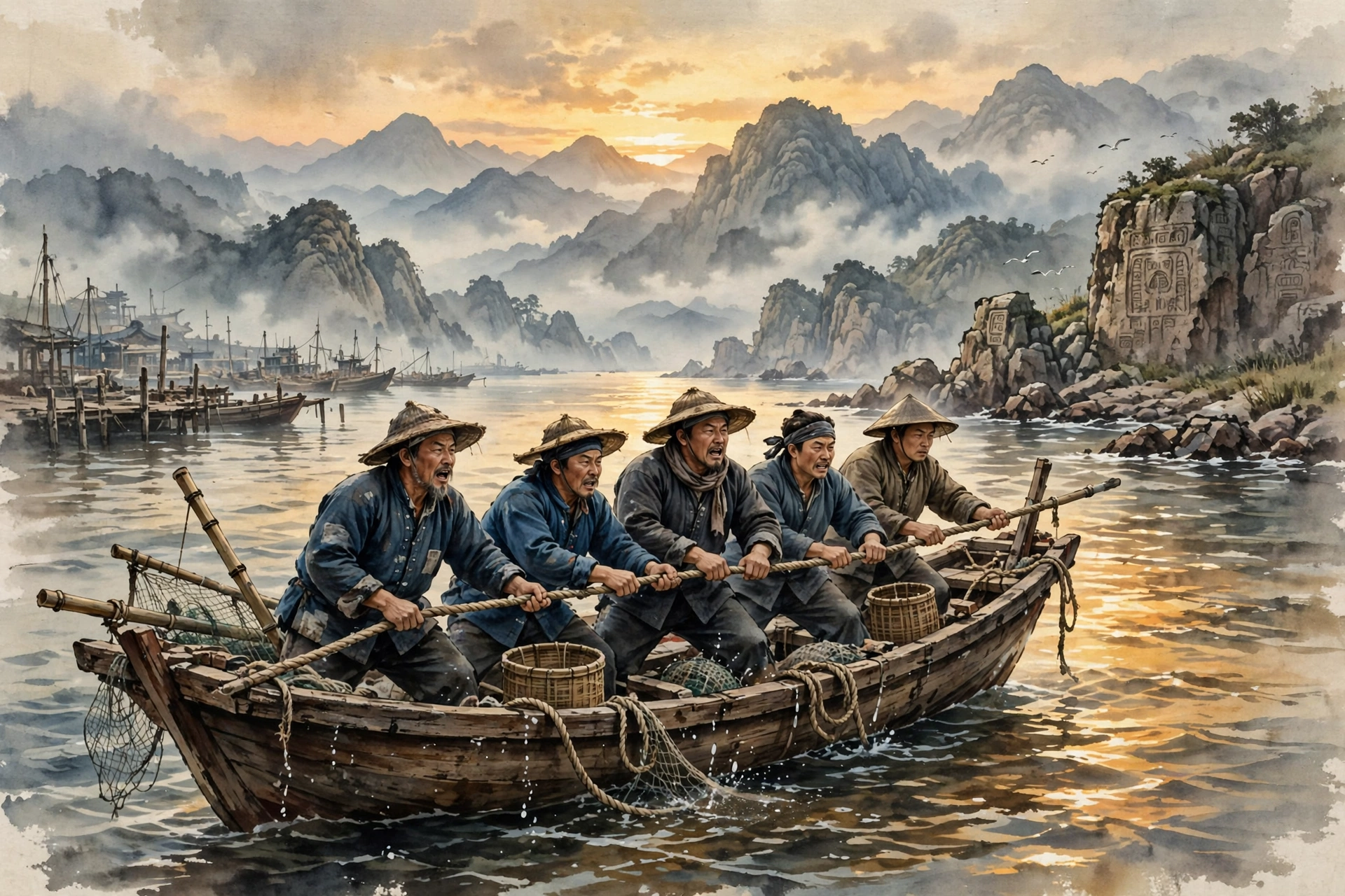 岚山渔港插画