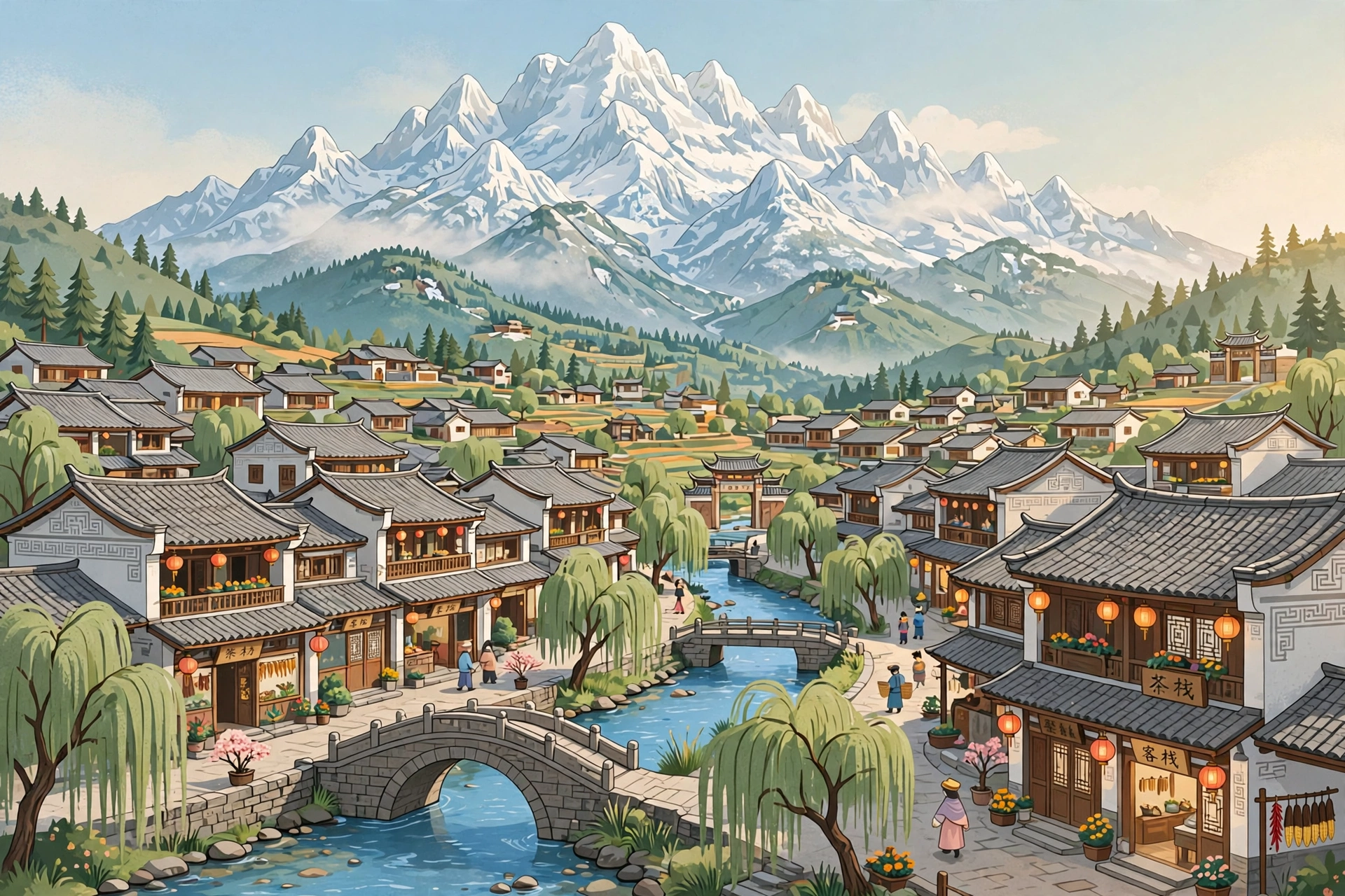 丽江古城插画