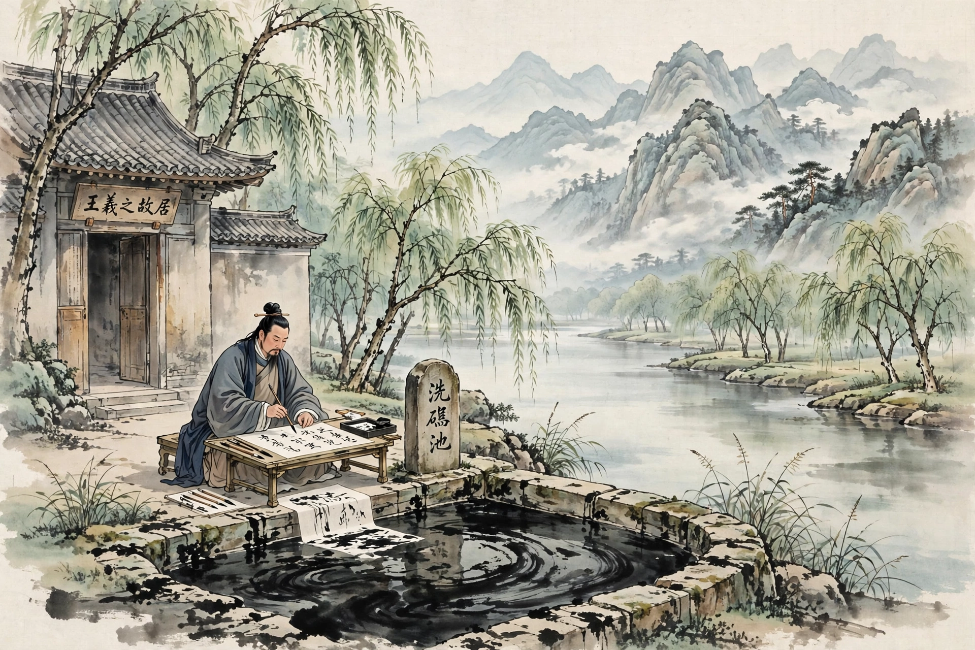临沂洗砚池插画