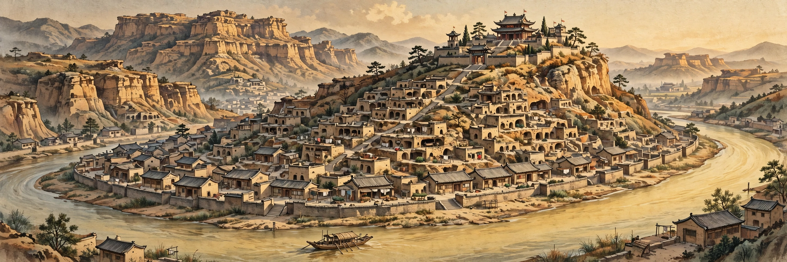 吕梁碛口古镇插画