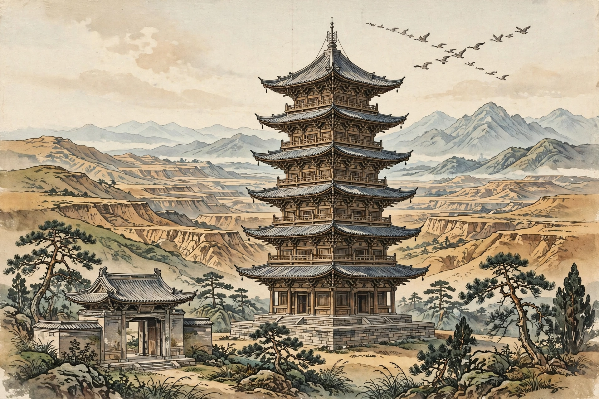 朔州应县木塔插画