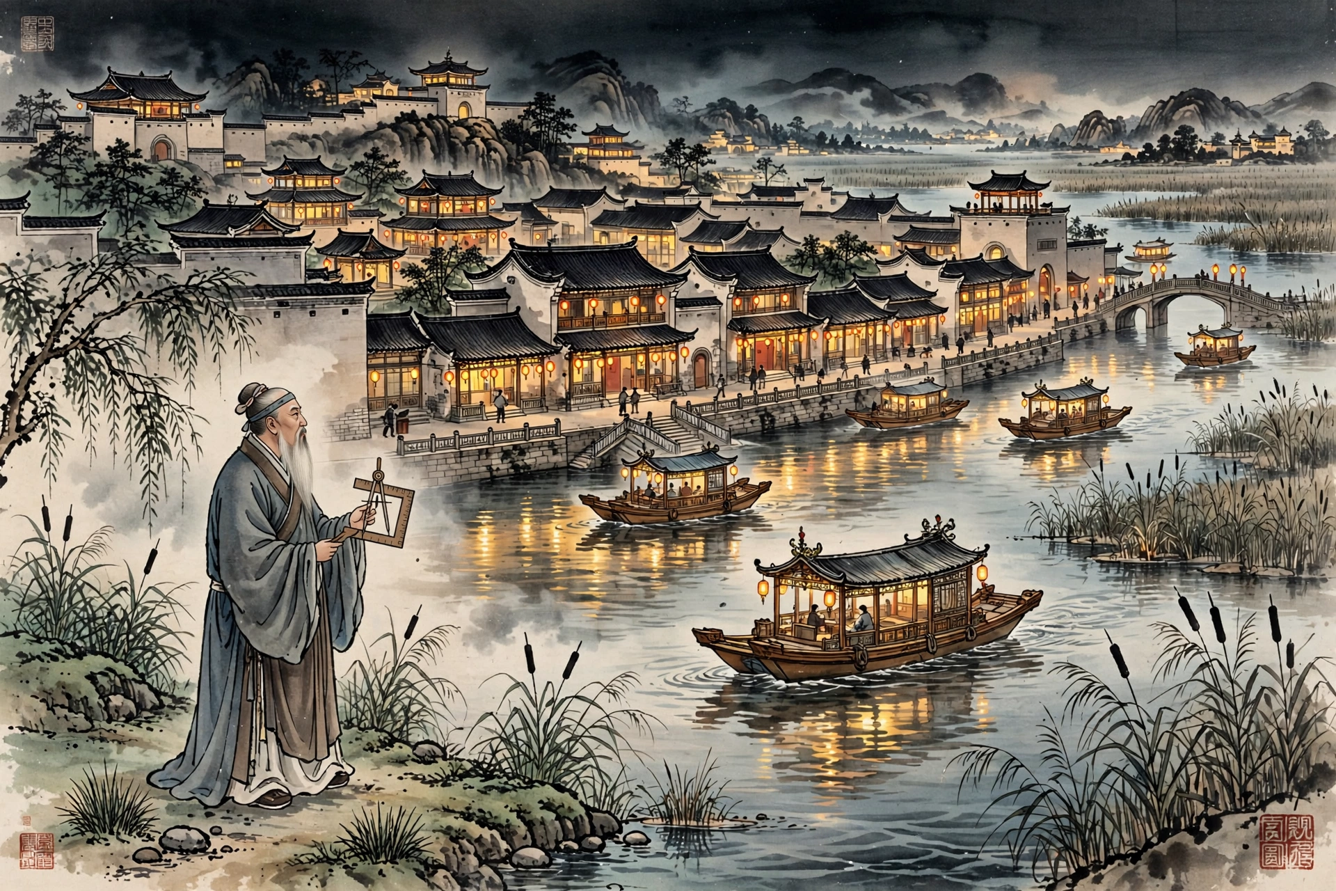 台儿庄古城插画