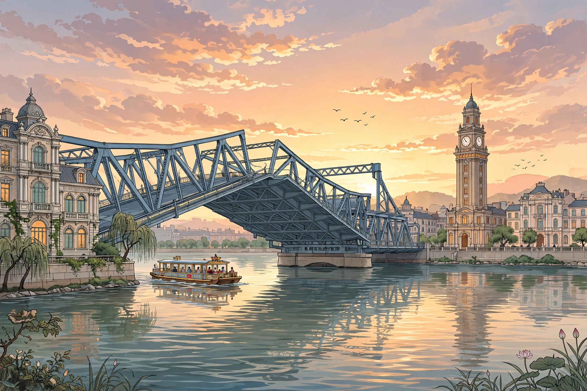 天津海河插画