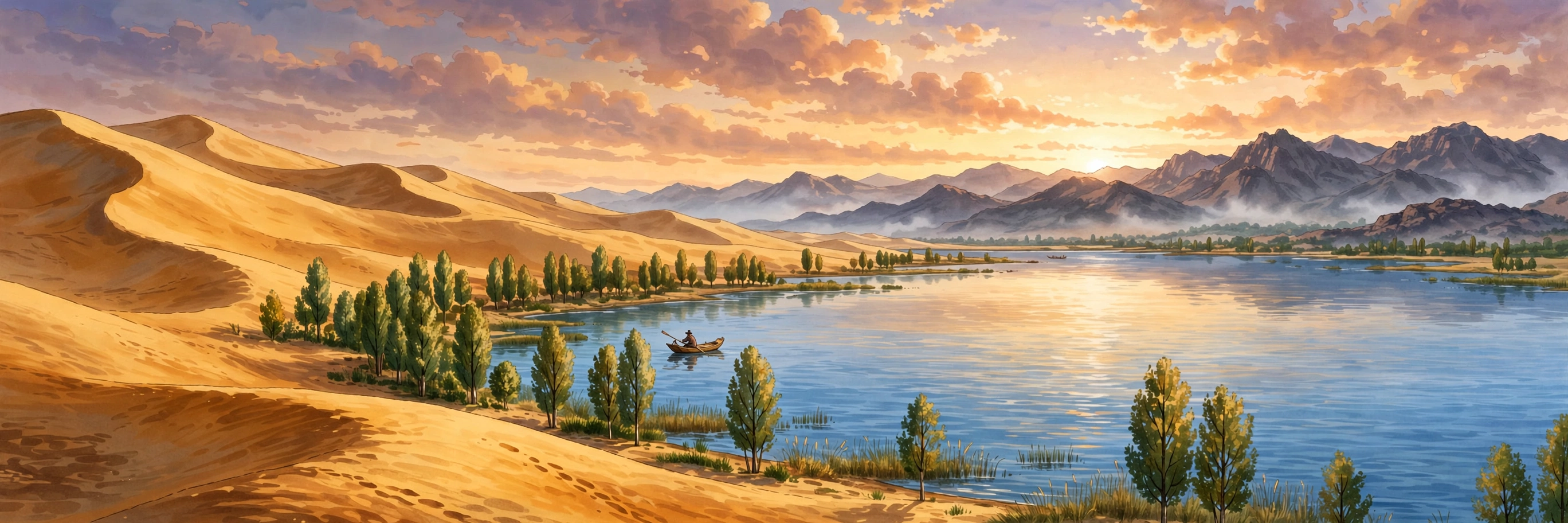 乌海湖黄河插画