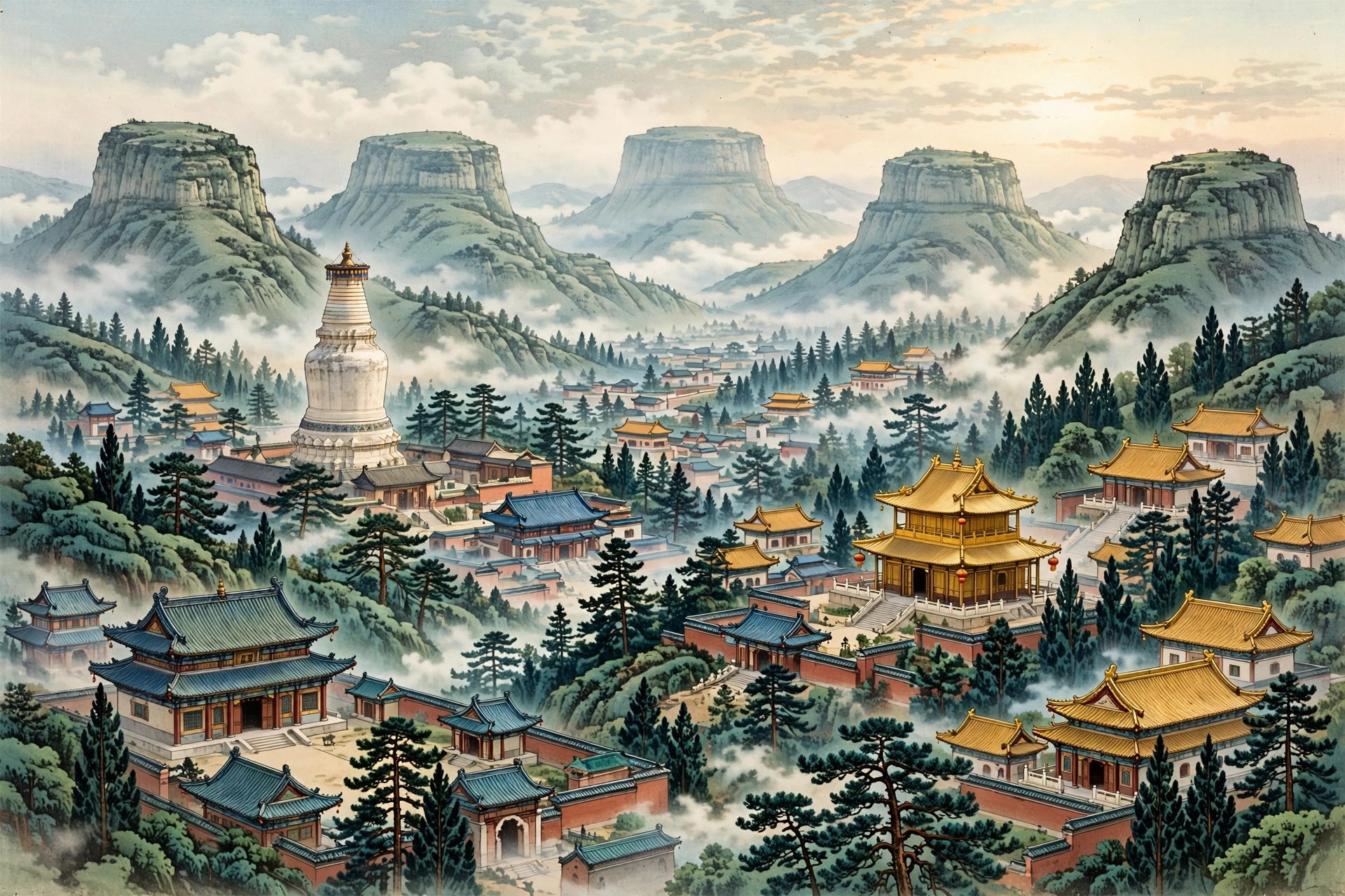 忻州五台山寺庙群插画
