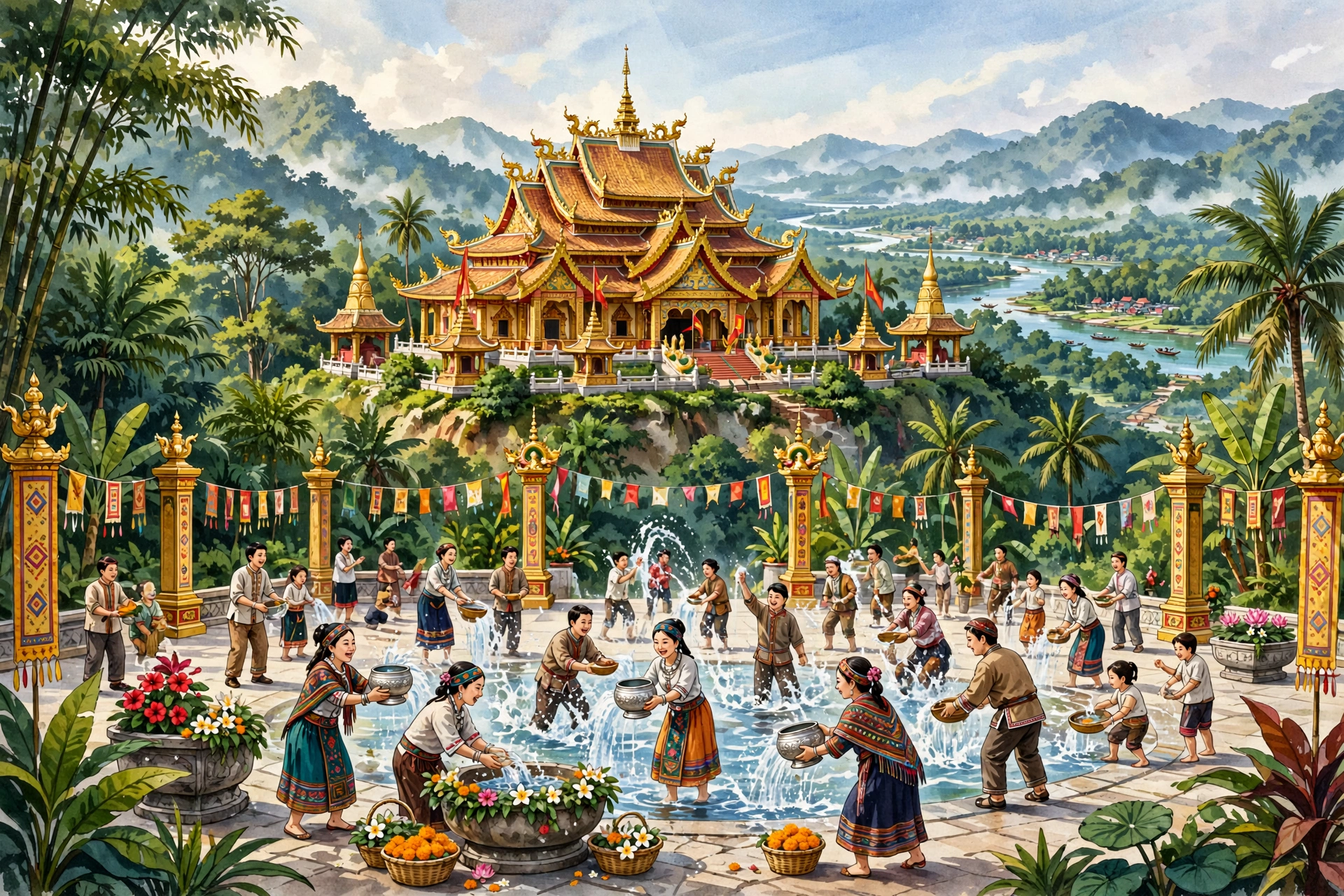 西双版纳傣族佛寺插画