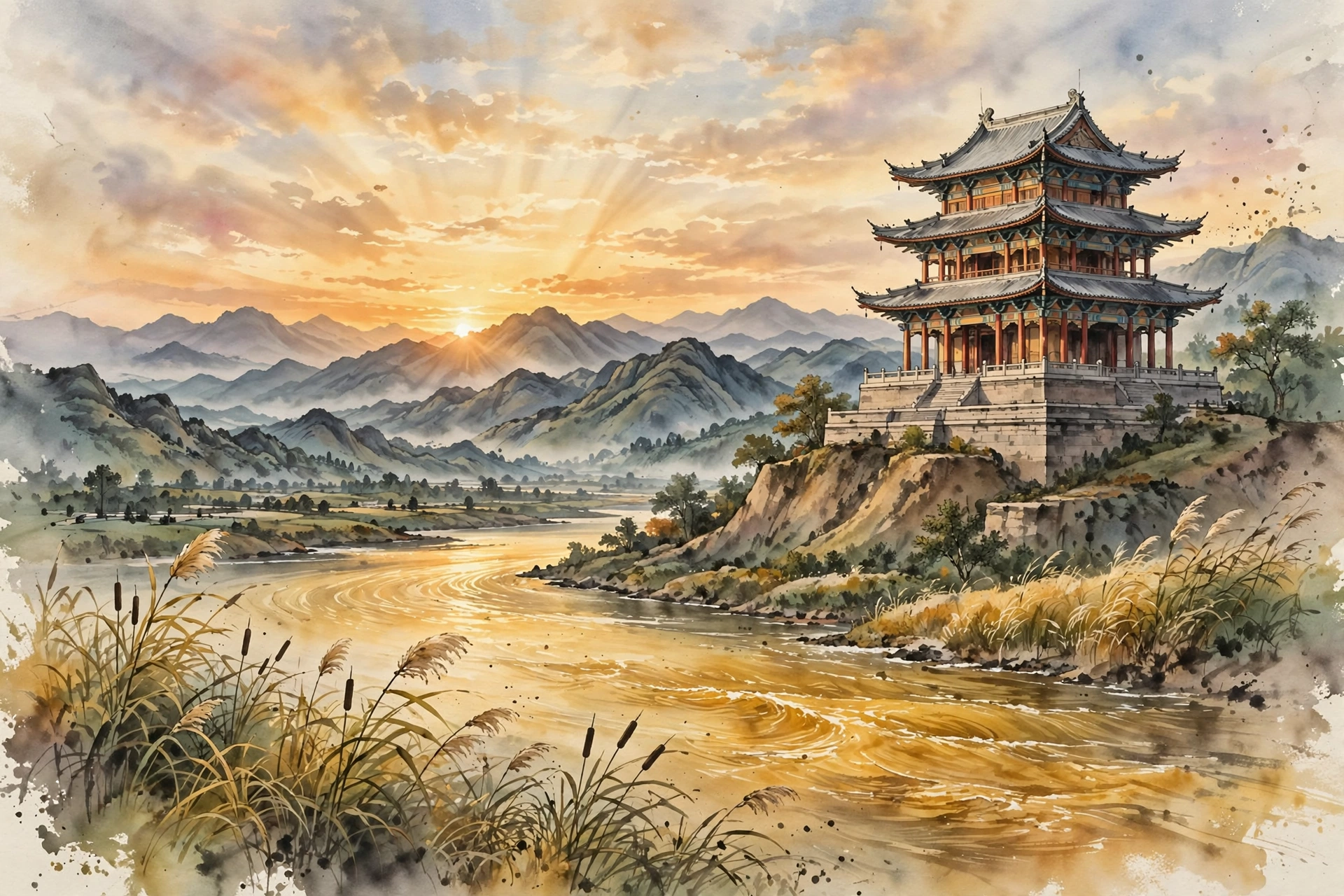 运城永济鹳雀楼插画